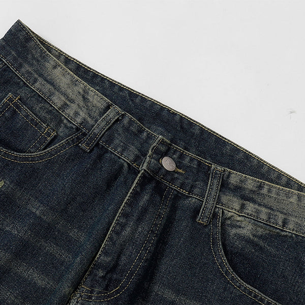 Straight Leg Distressed Denim Jeans