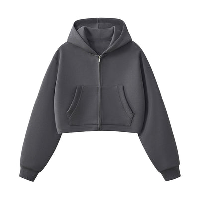 Women's Solid Zip-Front Cropped Hoodie