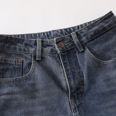 Faded Wash Panel Stitching Barrel-Leg Jeans