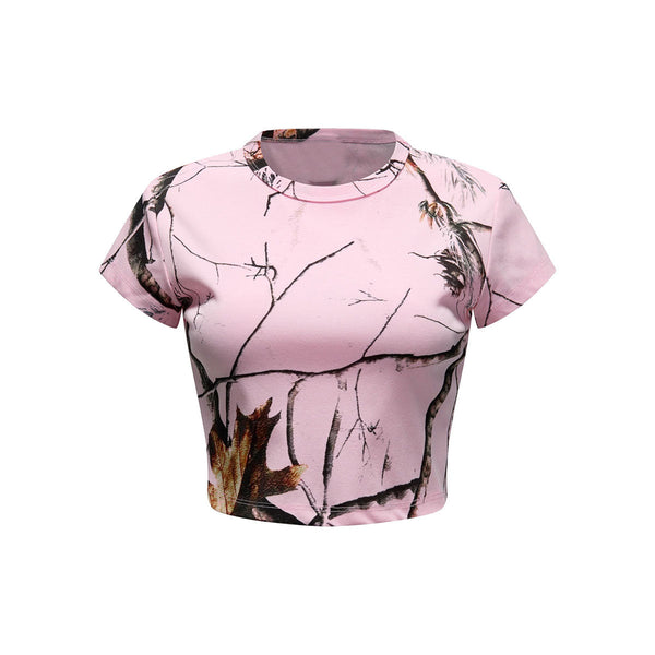 Nature Inspired Pink Camo Floral Crop Top Tee