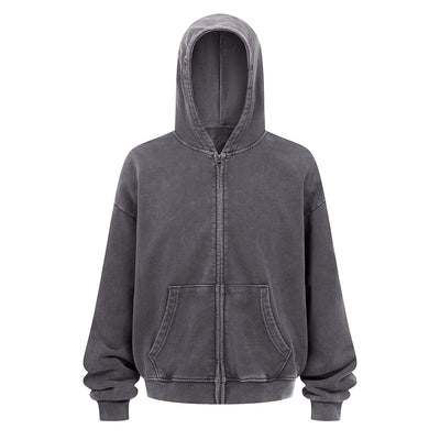 Double Yarn Vintage Washed Zippered Comfort Hoodie