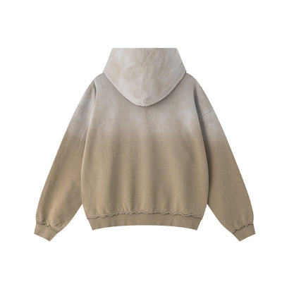 Ombre Raw Edge Kangaroo Pocket Distressed Hoodie