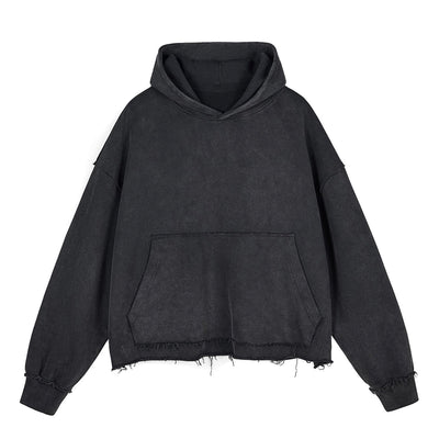 Raw Edge Boxy Washed Cotton Hoodie