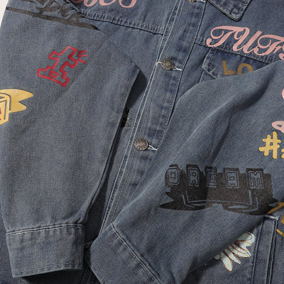 Floral-Printed Denim Trucker Jacket