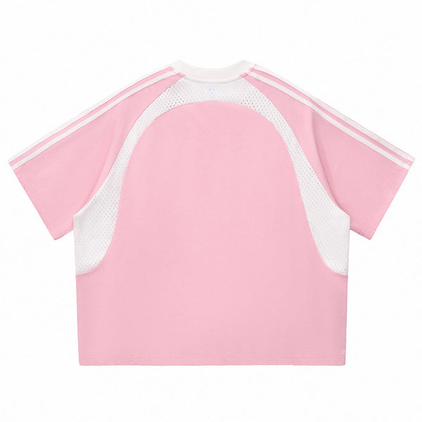 Raglan Sleeve Mesh Panel Sporty Tee