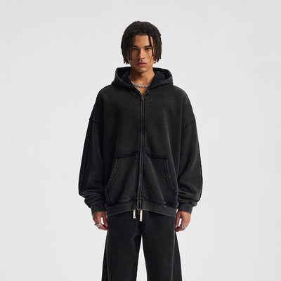 Oversized Vintage Washed Zip Up French Terry Hoodie