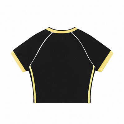 Contrast V-Neck Slim Fit Cropped Y2K Tee