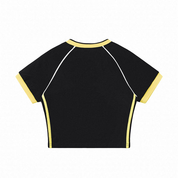 Contrast V-Neck Slim Fit Cropped Y2K Tee