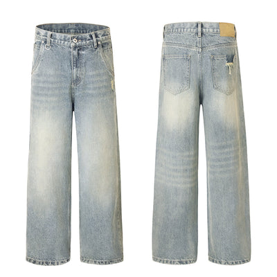 Classic Faded Blue Distressed Denim Pants