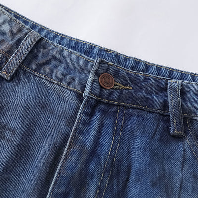 Faded Wash Distressed Baggy Frayed-Hem Jeans