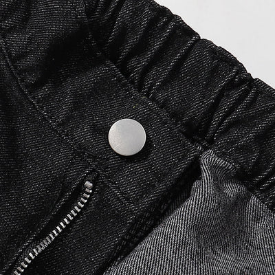 Black Elastic Waist Comfort Denim Shorts