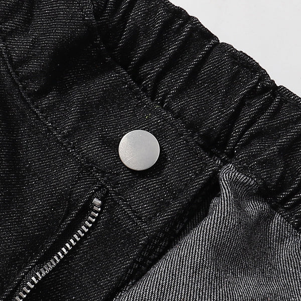 Black Elastic Waist Comfort Denim Shorts
