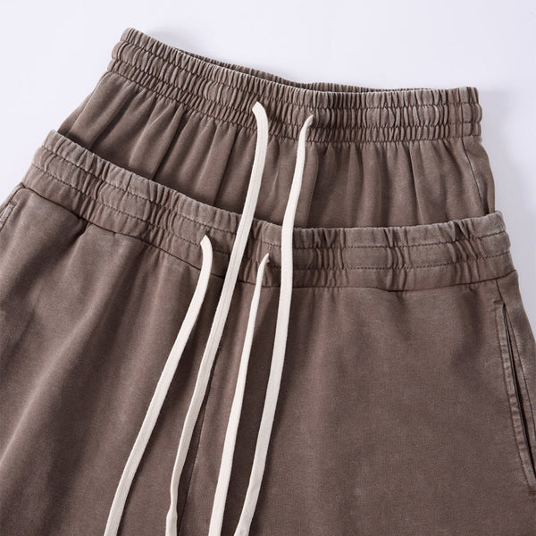 Double Waistband Snow Washed Distressed Shorts