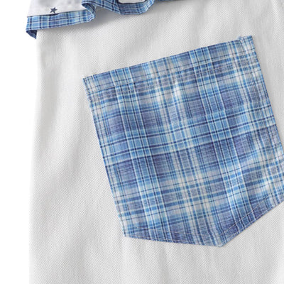 Washed Star Print Ruffle Waist Plaid Relaxed Bermuda Shorts