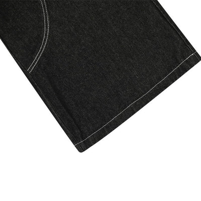 Men's Embroidered Denim Wide Leg Pants Street Vibe Unique Pockets