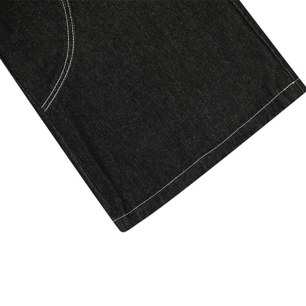 Men's Embroidered Denim Wide Leg Pants Street Vibe Unique Pockets