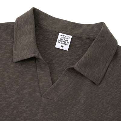 Retro Boxy Wool Blend Seagull Collar Polo Shirt