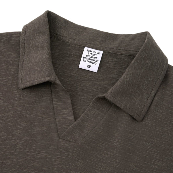 Retro Boxy Wool Blend Seagull Collar Polo Shirt