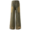 Vintage Distressed Wide Straight Leg Denim Jeans