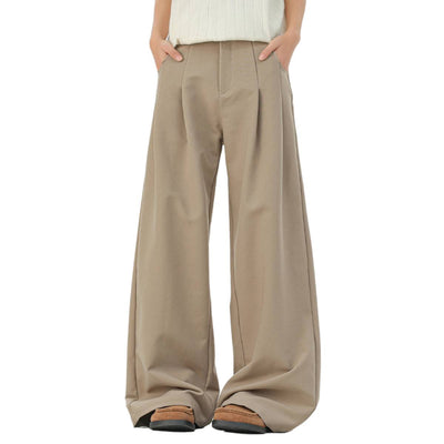 Premium Plain Pleated Seam Drape Wide Fit Stretch Pants