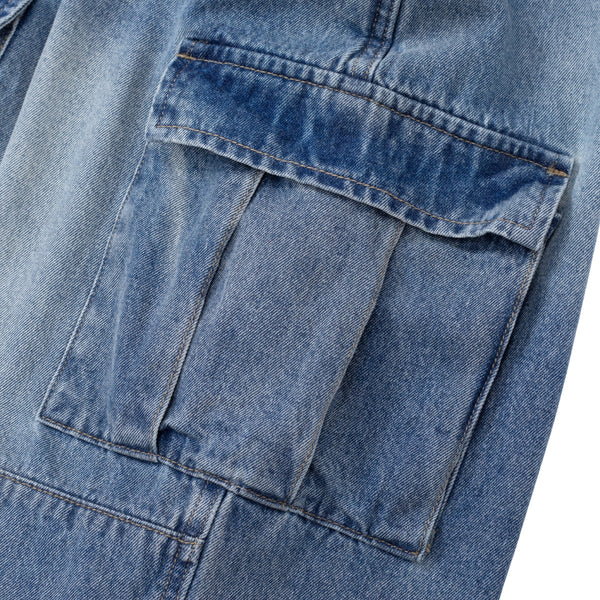 Pleated Vintage Wash Denim Baggy Jeans