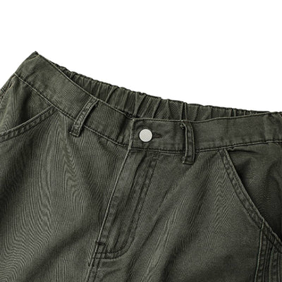 Vintage Striped Corduroy Patchwork Multi-Pocket Relaxed Wide-Leg Cargo Pants
