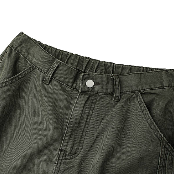 Vintage Striped Corduroy Patchwork Multi-Pocket Relaxed Wide-Leg Cargo Pants