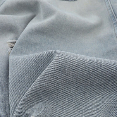 Unisex Retro Distressed Ripped Washed Denim Jacket with Hood