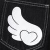 Retro Contrast Heart & Wings Patchwork High Rise Loose Draped Denim Jeans