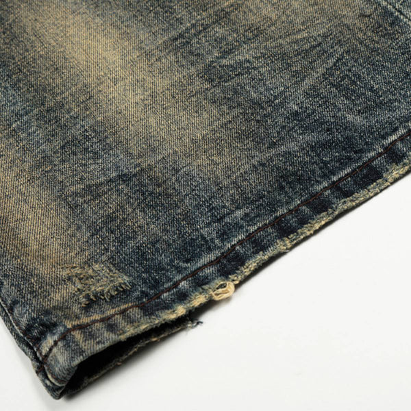 Vintage Heavy-Wash Ripped Deconstructed Baggy Wide-Leg Jeans