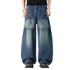 Vintage Wash Faux Layered Baggy Curved Leg Denim Jeans