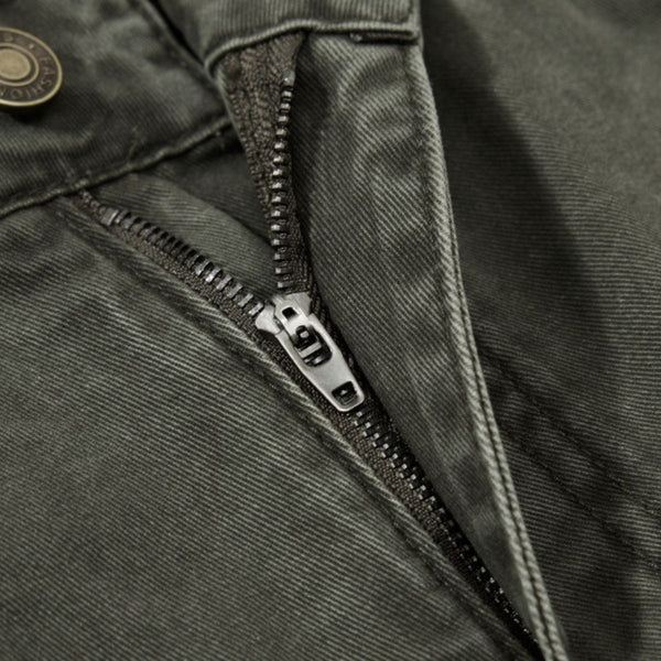 Men's Distressed Washed Denim Cargo Pants Punk Street Loose Zipper