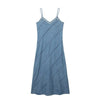 Diagonal Stitching Denim Spaghetti Strap Dress