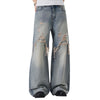 High Street Baggy Wide Leg Distressed Patchwork Denim Jeans