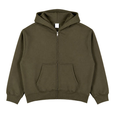 Boxy Cropped 340G Thermal Fleece Zip Hoodie