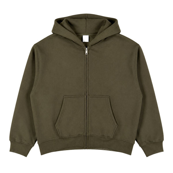 Boxy Cropped 340G Thermal Fleece Zip Hoodie