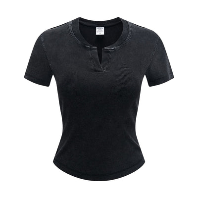 Women’s Retro Wash Fitted Stand Collar Tee