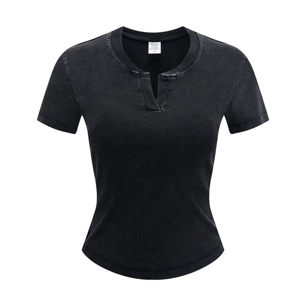 Women’s Retro Wash Fitted Stand Collar Tee