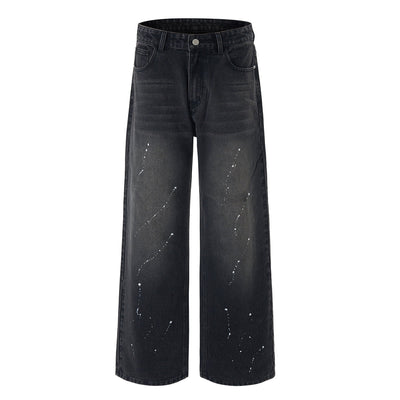 Artistic Paint Splatter Wide Leg Denim Jeans