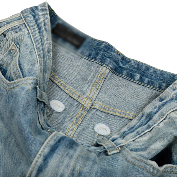 Men's Washed Distressed Denim Pants Vintage American Loose Wide Leg