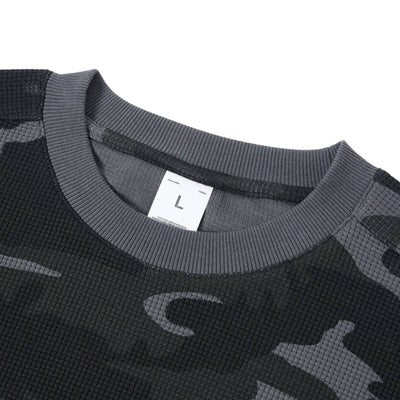 Men's Camouflage Waffle Crew Neck Loose Fit Tee Shirt