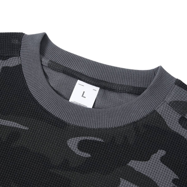 Men's Camouflage Waffle Crew Neck Loose Fit Tee Shirt