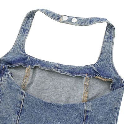 Halter Neck Fitted Bodycon Denim Mini Dress