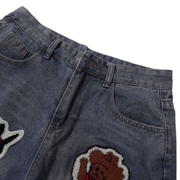 Cartoon Patch Loose Fit Denim Shorts
