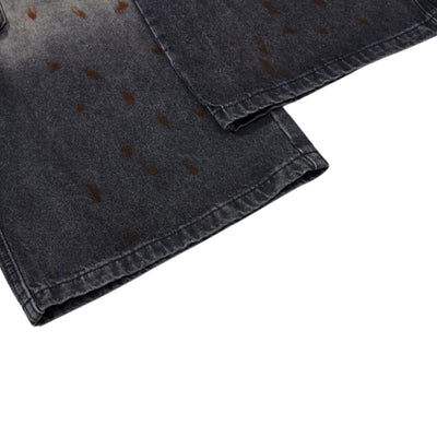 Men's Distressed Washed Denim Cargo Pants Wide Leg Paint Tie-Dye Unique