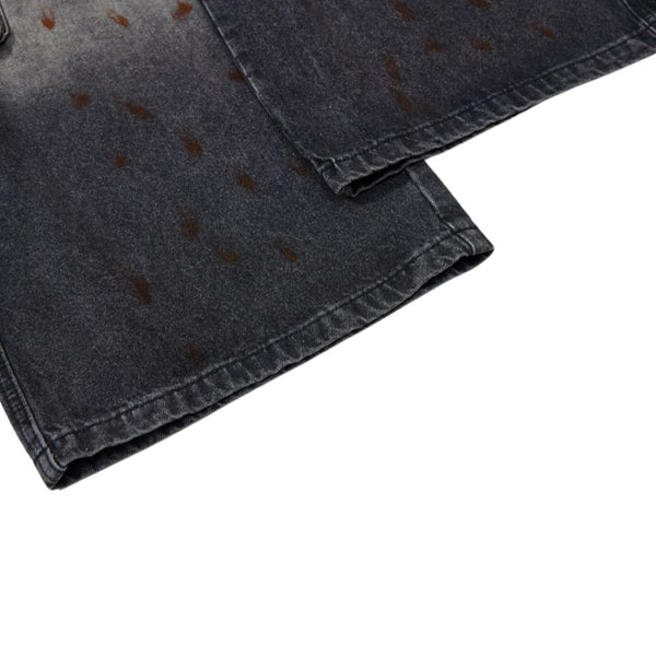 Men's Distressed Washed Denim Cargo Pants Wide Leg Paint Tie-Dye Unique