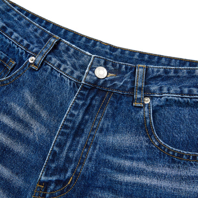 Washed Indigo Relaxed Fit Utility Denim Shorts