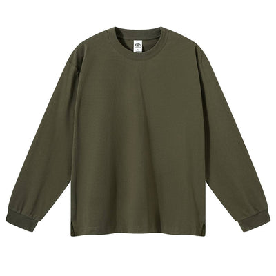 Solid Loose Fit Side Split Hem Long Sleeve T-Shirt