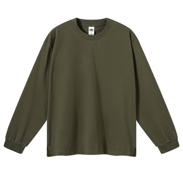 Solid Loose Fit Side Split Hem Long Sleeve T-Shirt