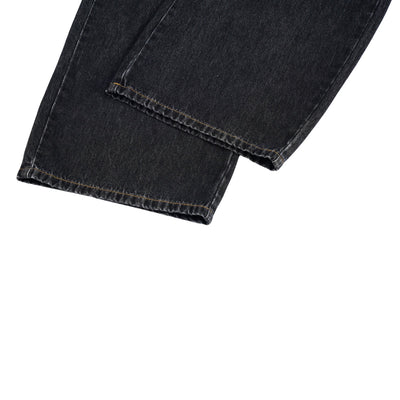 Faded Crackle Wash Baggy Curved Leg Denim Jeans